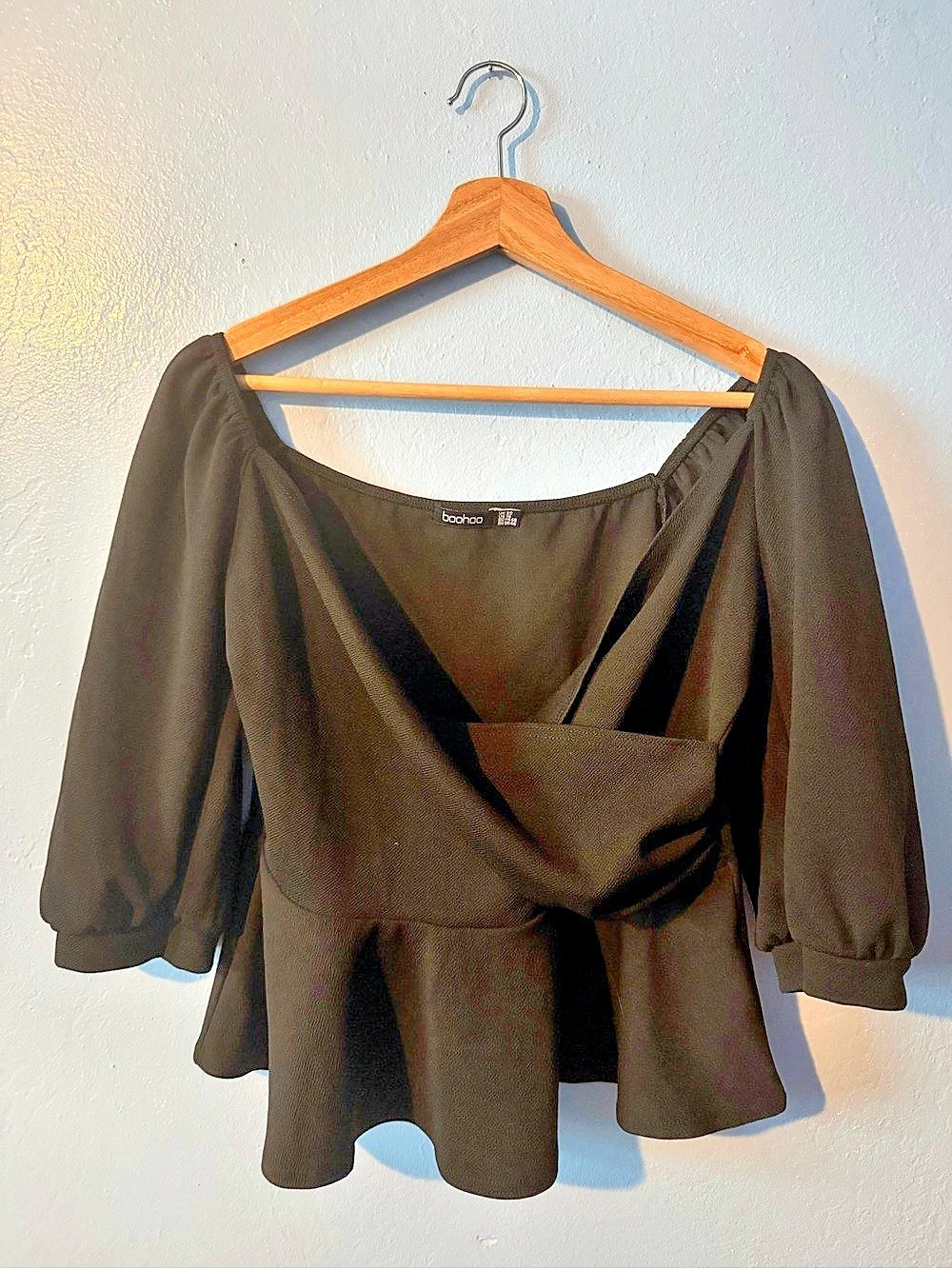 boohoo Black Long Sleeve Blouse Size 16 Like New